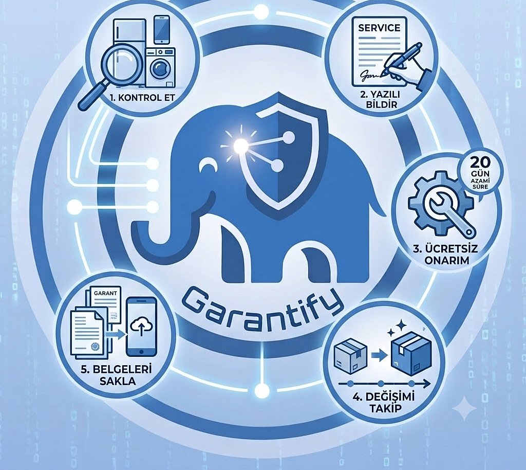 Garantify fili etrafında 5 adım: kontrol et, yazılı bildir, ücretsiz onarım (azami 20 gün), değişimi takip et, belgeleri sakla
